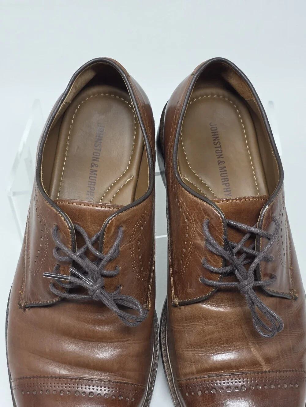 Johnston & Murphy Dress Shoes Mens Size 8.5M Brown Leather Cap Toe Oxfords